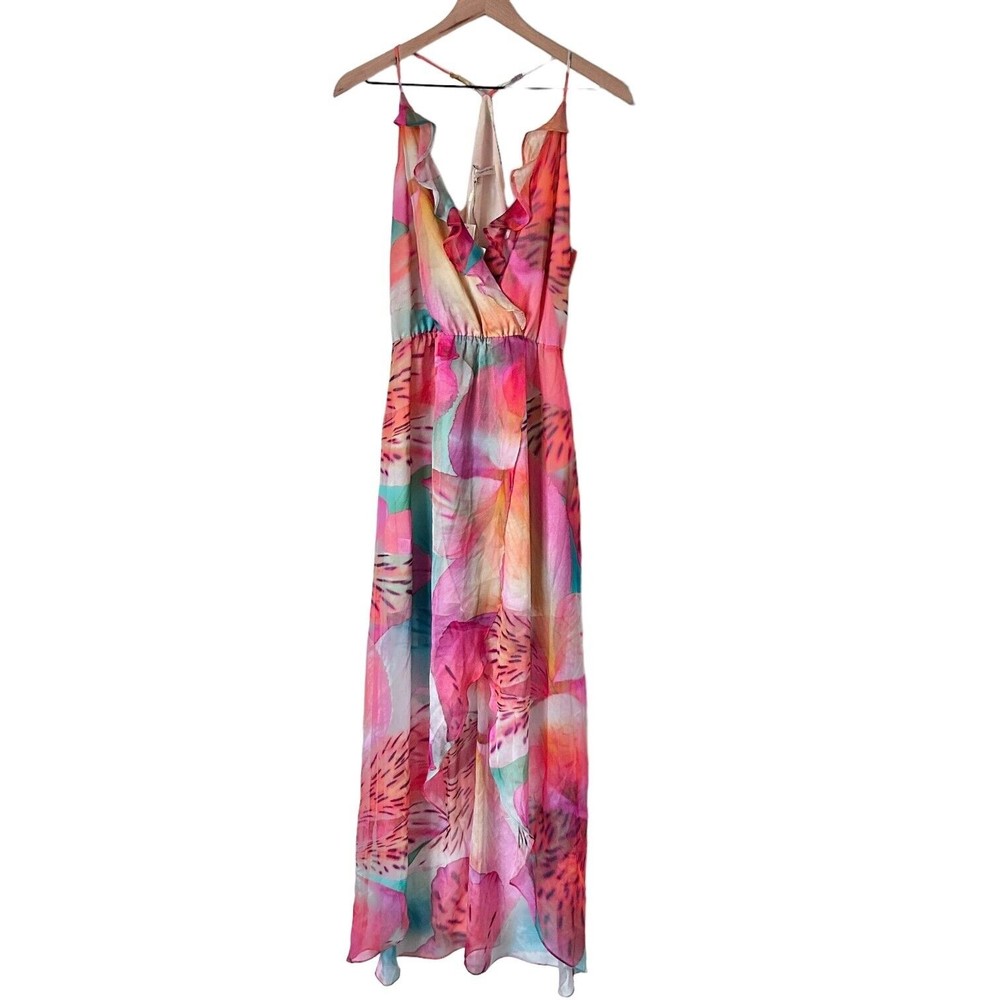 NWT Lavender Brown Silk Dress Sz Medium Hi Low Ruffle Midi Maxi RV $272